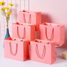 5pcs/10pcs Pink Minimalist Solid Color Kraft Paper Bags, Black Gift Bags, Gift Packaging Bags, Party Supplies, Shopping Bags - Pink - View 6