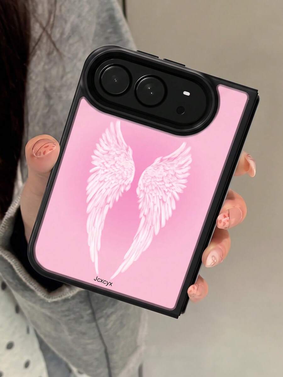 Y2K Stylish Cute Angel Wing Protective Fold Phone Case Compatible With IPhone Duo 18 Duo Cases Retro Girly Style Shockproof Soft Back Cover - Pink - View 1