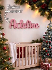 1pc Customized Wooden Wedding Name Plate, Personalized Bride Shower Party Name Tag, Thick Wooden Board, Home Decor Gift, Wedding Decoration - Pink - View 1
