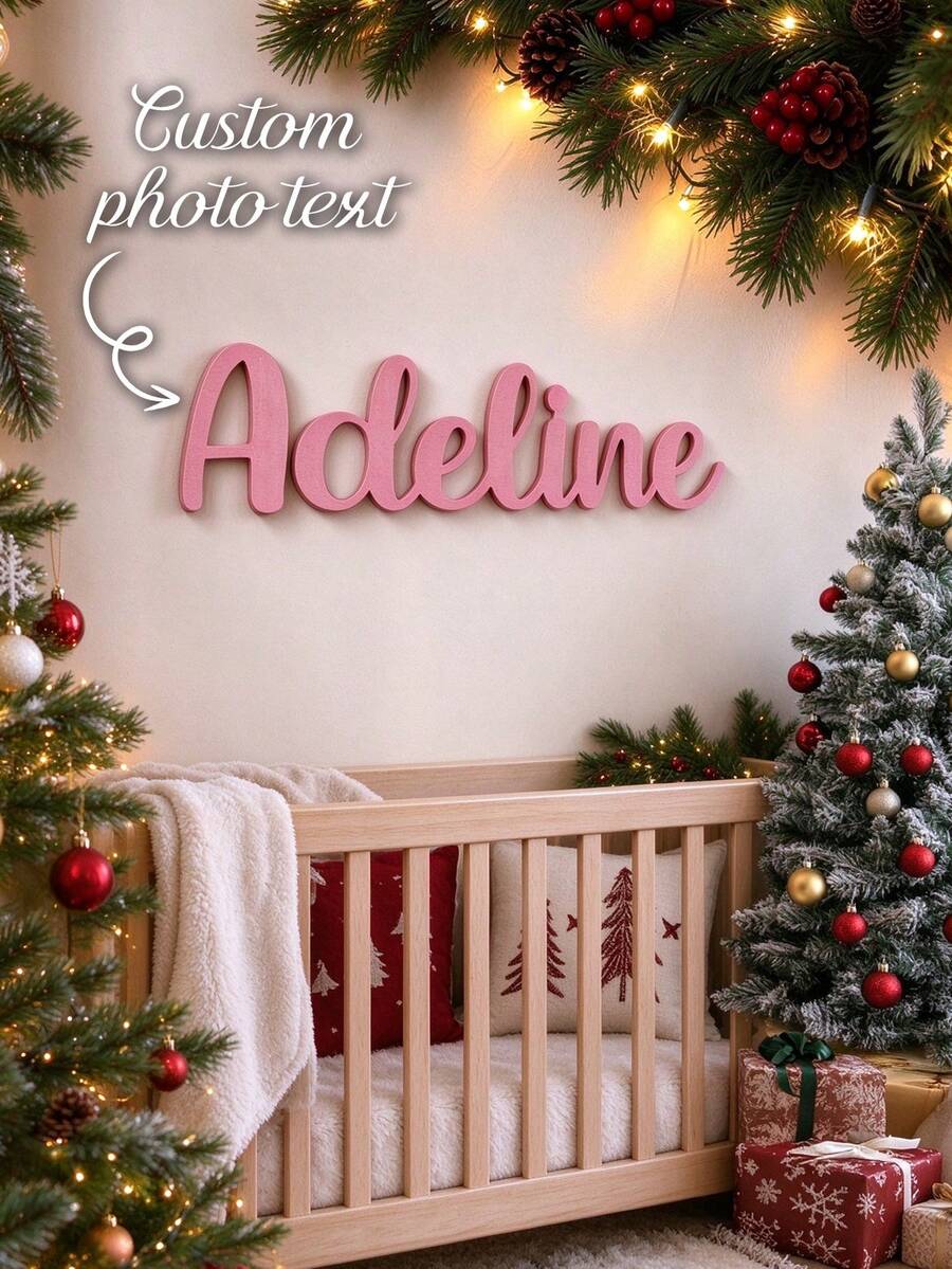 1pc Customized Wooden Wedding Name Plate, Personalized Bride Shower Party Name Tag, Thick Wooden Board, Home Decor Gift, Wedding Decoration - Pink - View 1