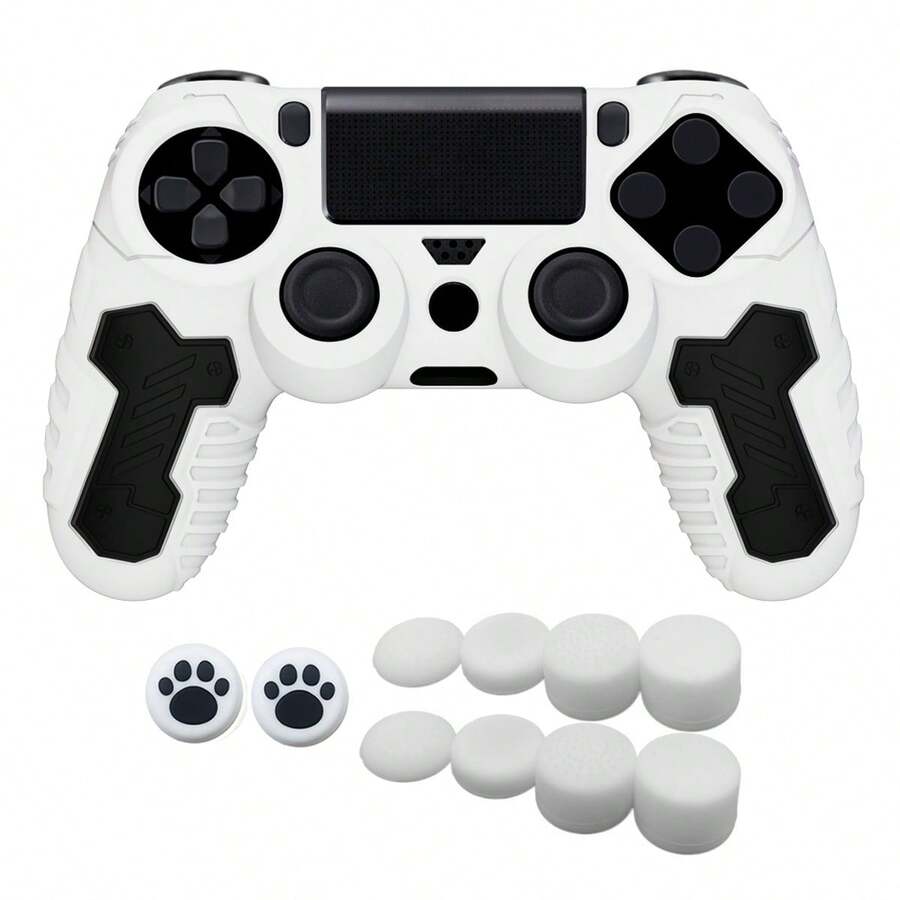 Compatible With PlayStation 4, 1pc Dual-Color Design Controller Cover + 10pcs Joystick Caps Set, Anti-Drop Anti-Slip Anti-Scratch Anti-Sweat, Enhanced Gaming Control Feel, Practical Gaming Accessory - View 1