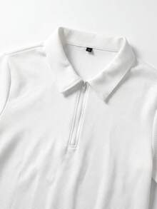 Casual Minimalist Solid Color Waffle Knit Polo T-Shirt For Men, Daily Commute - White - View 3