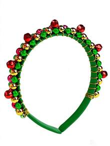 Christmas 2/1pc Girls Christmas Jingle Bell Beaded Headband, Red Green Holiday Party Hair Hoop Hair Accessory - Multicolor - View 7