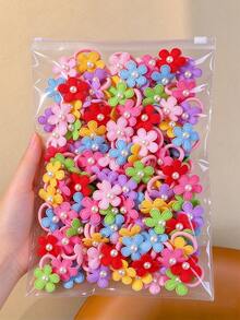 30pcs Kids Multicolor Towel Ring Pearl Flower Small Hair Ties, High Elasticity, Non-Damaging Hair Accessories For Girls And Babies, Daily Use - Multicolor - View 2