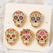 Sugar Skull Enamel Pins Set, Mexican Day Of The Dead Floral Skull Brooches, Cute Metal Lapel Pins For Backpack Hat Jacket, Halloween Gift For Friends - Multicolor - View 4