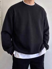 1 buah Sweatshirt Pria Lengan Raglan Hitam Kerah Bulat, Atasan Lengan Panjang, Gaya Sporty, Dapat Dicuci dengan Mesin, Cocok untuk Jogging di Luar Ruangan, Latihan di Lapangan, Olahraga Kebugaran, Acara Klub, Perjalanan Olahraga Sehari-hari - Hitam - View 3