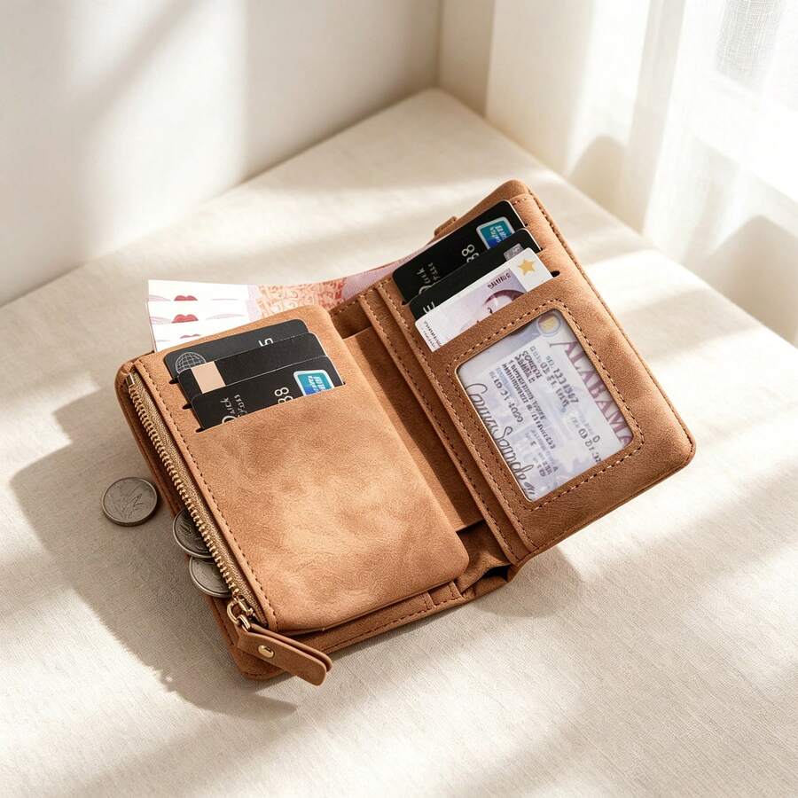 Minimalist Mini Zipper Card Holder, Made Of Fine Faux Leather With Soft ...