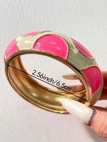 Y2K Chunky Stackable Resin Bracelet Set, Bright Pink Contrast Gold-Plated Wide Band Personalized Bracelet, Women's Party Outfit Jewelry - Multicolor - View 14