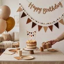 Felt Triangle Bunting And Pom Pom Garland Set, Birthday, Baby Shower, Gender Reveal, Jungle Wildlife Theme Party Decorations - View 4