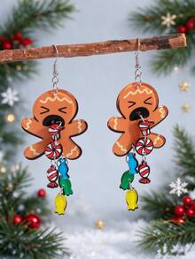 Fun Cute Gingerbread Candy Chain Earrings, Suitable For Christmas, Halloween And Holiday Gifts - Style 1 - View 1