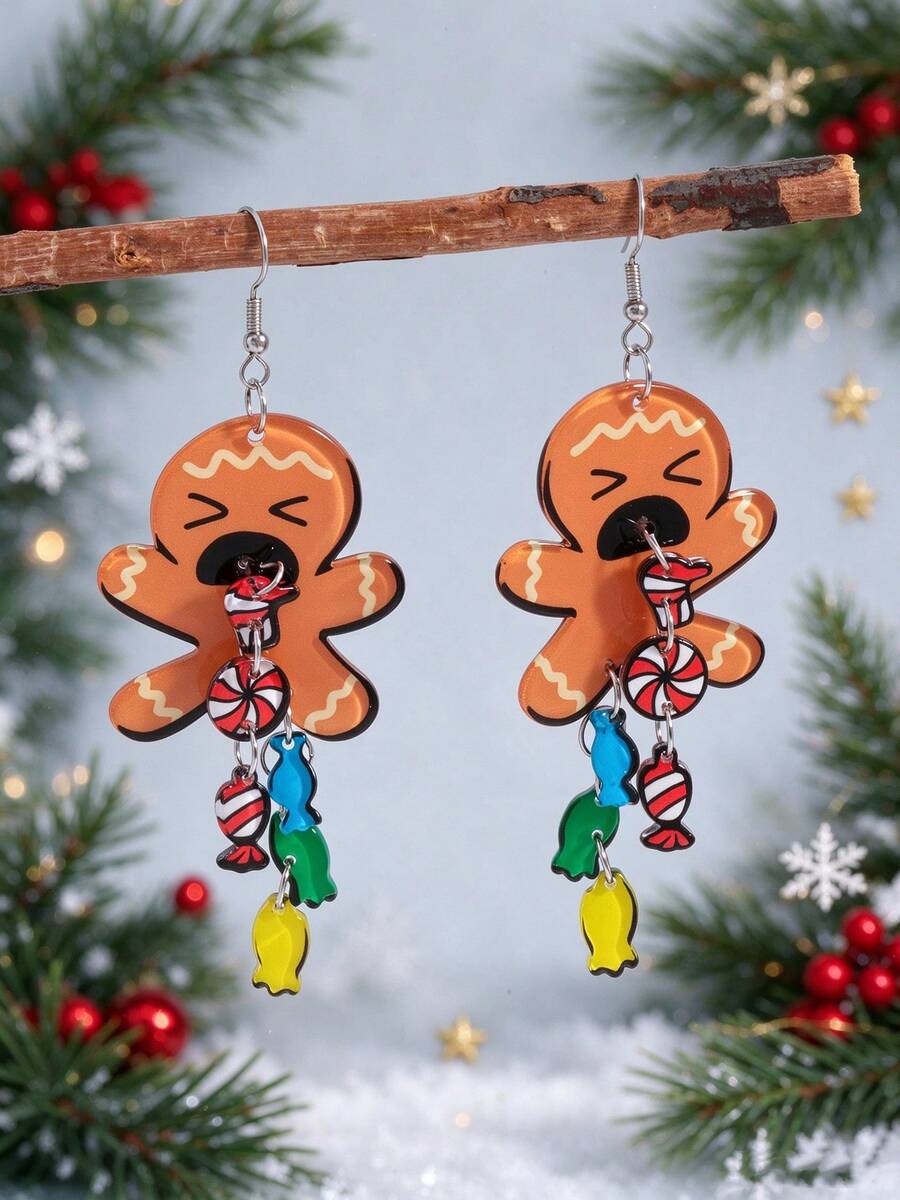 Anting Rantai Permen Kue Jahe yang Lucu dan Menarik, Cocok untuk Hadiah Natal, Halloween, dan Hari Raya Lainnya - gaya 1 - View 1