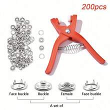 200pcs 5-Claw Metal Snap Fastener Complete Tool Set With Manual Installation Pliers + Metal Snap Fasteners + Storage Box, DIY Handmade Accessories For Clothing, Bags, Hats, Beginner Gift - Multicolor - View 3