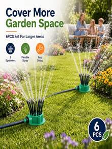 360° Automatic Multi-Head Garden Sprinkler, Plastic Material, No Power Required, Includes Multiple Components, Gardening Irrigation Tool - A - View 4