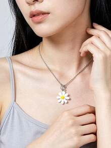 1pc Fresh Sweet Daisy Necklace For Women, Delicate Versatile Colorful Collarbone Chain Pendant - Daisy Necklace - View 1