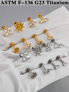 1pc Titanium Alloy Horse Eye Zirconia Labret Stud With Internal Thread CZ Ear Stud Lip Stud Cartilage Flat Inlay Ear Jewelry For Women, Suitable For Christmas And Halloween - ZHCD01 - View 2