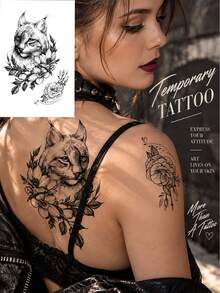 Wild Animals Series Temporary Waterproof Tattoos: Sketched Designs Of Lions, Wolves, Leopards, And Eagles For Unique Body Art On Arms, Thighs, Collarbones, And Chest; Unisex; Lasts 2–5 Days; Perfect For Festivals, Parties - Black - View 16