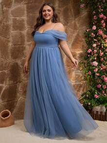 Plus Size Elegant Cold Shoulder Bridesmaid Dress For Women, Suitable For Wedding Guest, Maid Of Honor, Prom Party, Homecoming Queen, Formal Events And Civil Wedding - Dusty Blue - View 4