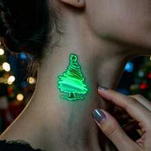 6 Sheets Luminous Christmas Temporary Tattoos, Glow In The Dark Xmas Tattoo Stickers With Christmas Tree, Bell, Candy Cane, Snowflake, Firework Patterns, Holiday Party Body Decorations - Multicolor - View 6