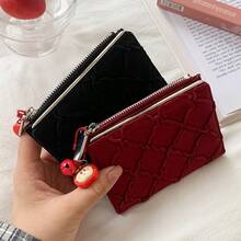 Dompet Pendek Natal Wanita dengan Gantungan Apel, Dompet Kartu Berumbai dan Berlapis, Tas Koin Multi-Slot Hadiah Malam Natal - MultiWarna - View 7