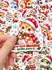 50Pcs Spanish Inspirational Christmas Animal Stickers, Bling Glitter ...