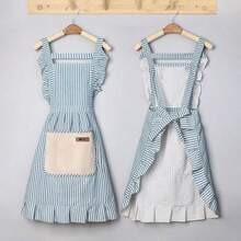 Linen Striped Apron, Fashionable And Breathable, Suitable For Housework, Restaurant, Home, Outdoor, Kitchen And Other Occasions, Princess Waist Design, Equipped With Shoulder Straps And Waistband, Made Of High-Quality Fabric, Resistant To Friction And Pilling, Adjustable Back Tie, Suitable For Various Body Types. - Multicolor - View 1