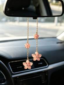 Alloy Cherry Blossom Car Hanging Ornament, Cute Flower Rearview Mirror Pendant, Premium Women's Car Interior Accessory - A - View 4