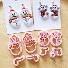 Christmas Snowman Polymer Clay Cutter, Cute Healing Winter Snowman Shape Clay Cutter, DIY Handmade Earring Pendant Brooch Making Tool, Compatible With Polymer Clay, 3D Printed, Clean Cut, Handmade Jewelry Floral DIY Craft Accessories, - Christmas Snowman - View 1