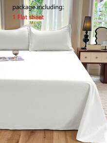1 buah Sprei 100% Poliester Ringan, Bernapas, Lembut dan Nyaman, Warna Polos, Perlengkapan Tempat Tidur Kamar Tidur Kain Campuran Modern - Putih - View 2