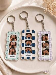 Ayotu Personalized Custom Wavy Edge Film Style Acrylic Keychain - Customizable With 3 Photos & Text, Suitable For Couples, Best Friends And Anniversary Occasions, Fashionable Bag Charm, Pendant, Valentine's Day Gift, Anniversary Gift, Wedding Gift - Multicolor - View 4