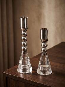 3/2/1pc Silver Metal Candle Holder Set, Modern Tapered Candle Holders With Crystal Base, Elegant Tabletop Centerpiece Decor, Home Decor, Living Room, Dining Table, Wedding, Party, Christmas Decoration, Minimalist Style, Housewarming Gift - Minimalist and Stylish - View 10