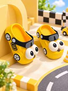 Cute 3D Big Eye Cartoon Car Kids Clogs, Soft Comfortable EVA Adjustable Heel Strap, Non-Slip Soft Sole Slip-On Sandals For Boys And Girls, Indoor And Outdoor Wear - Yellow - View 8