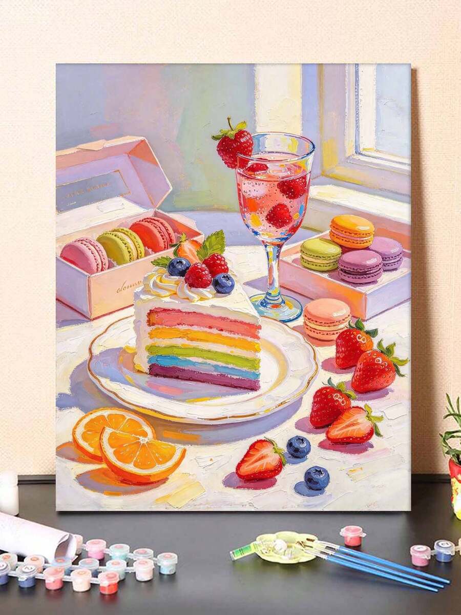Adult & Beginner Digital Oil Painting Kit, Dessert Theme, Easy Acrylic Painting Supplies (Includes Brushes & Paints), Suitable For Home Decor, Ideal Gift For Holiday.