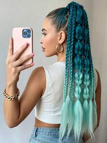 1pc 24 Inch Women's Synthetic Bubble Heart Braided Ponytail Wig, Curly Braided Ponytail - Multicolor - View 5