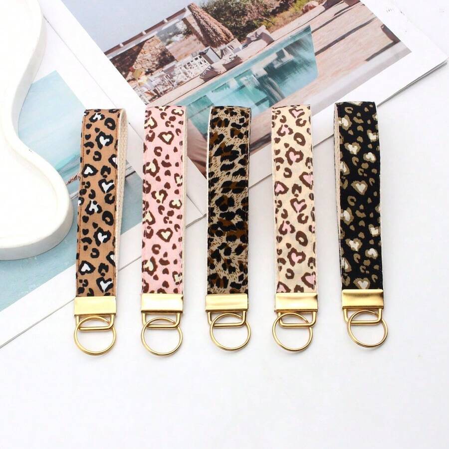 1PC Leopard Print Wrist Strap Keychain Double‑Layer Fabric Lanyard Anti‑Lost Bag Pendant Wrist Hanging Rope - Multicolor - View 1