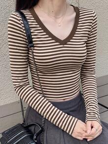 Women's Daily Round Neck Long Sleeve Casual Spring/Fall/Winter Women's Tops Outfits For Women Tops For Women - Brown Apricot - View 2