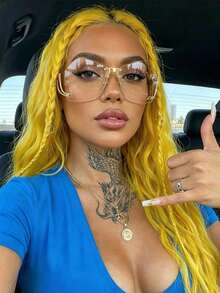 1 Pair Oversized Round Rimless Fashion Glasses Frame, Transparent, Customizable, Unisex. Suitable For Daily Wear, Street Photography, Vacation, Travel, Beach Accessory And More. - Clear - View 2