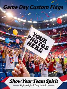 Customizable Handheld Flags With Poles, Measuring 5.5X8.2 Inches, Personalized With Your Photos, Logos, And Text, Suitable For Parades, Celebrations, And Outdoor Events - Multicolor - View 1