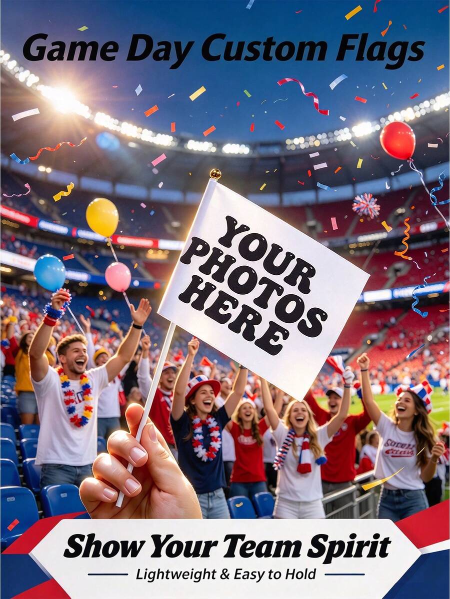Customizable Handheld Flags With Poles, Measuring 5.5X8.2 Inches, Personalized With Your Photos, Logos, And Text, Suitable For Parades, Celebrations, And Outdoor Events - Multicolor - View 1