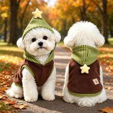 Pet Cat Clothes Autumn/Winter Patchwork Korean Style Two-Legged Fleece Thickened Warm Dog Clothes Cat Clothes - Brown - View 6