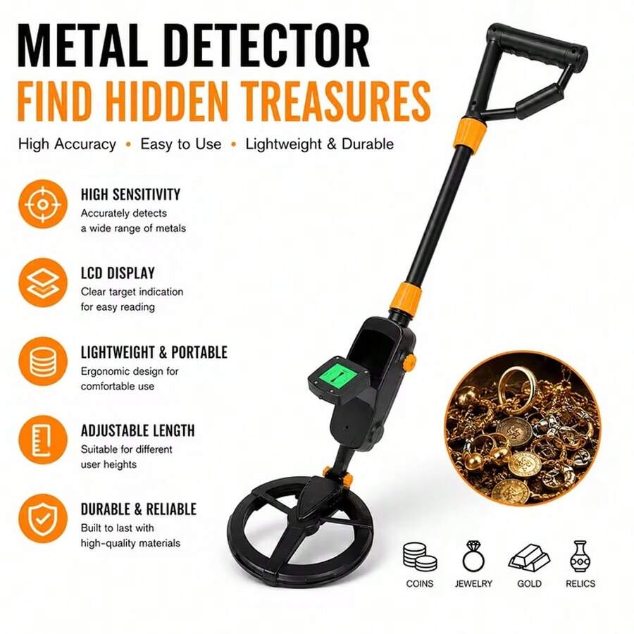LCD Metal Detector, Deep Sensitivity Exploration, Adjustable High Sensitivity Coil, Deep Search Metal Detector - Suitable For Beginners And Professionals Precise Treasure Hunter - Ideal For Finding Lost Jewelry And Coins - A - View 1