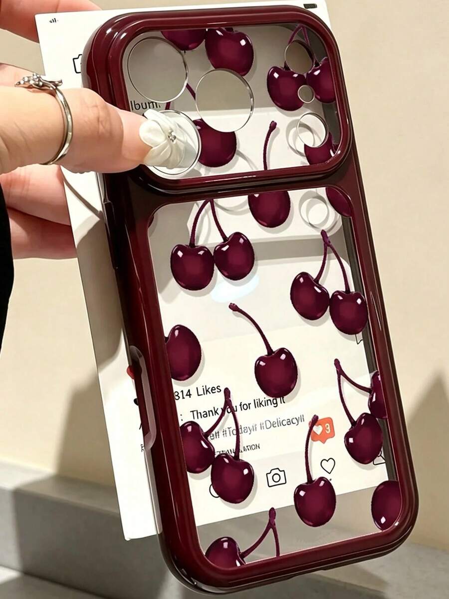 Cute Phone Case With Border Red Cherry Pattern And Color Blocks, Compatible With IPhone 18 Pro Max 18 Pro 17 Pro Max 17 Pro 17 16 Pro Max 16 Pro 16 Pro 15 Pro Max 15 Pro 15 14 Pro Max 14 Pro 14 13 Pro Max 13 Pro 13 12 Pro Max 12 Pro 12 11, Minimalist Stylish Shockproof Back Cover