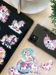 56Pcs Rainbow Unicorn Stickers, Pastel Fantasy Multi‑Pattern Magical Unicorn Cloud Star Floral Decals, Waterproof Vinyl Stickers For Water Bottle, Luggage, Journal, Scrapbook DIY Crafts - Multicolor - View 6