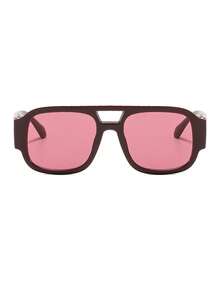 1 Pair Women's Minimalist Solid Color Square Double Bridge Retro Fashion Glasses For Street Style, Travel And Vacation - Maroon - View 3