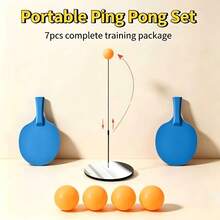 1 Set Adjustable Height Elastic Soft Pole Table Tennis Trainer - Portable Single Person Practice Equipment, 1 Set Includes 4 Durable Practice Balls + 1 Base + 2 Paddles, Table Tennis Training Gear, Suitable For Team Sports, Training Supplies, Table Tennis Set - Multicolor - View 7