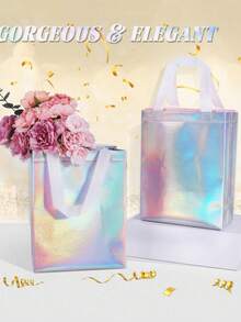 10pcs Iridescent Holographic Gift Bags | Medium Size | Non-Woven Fabric | Event Gifting Solution | Birthdays, Parties, Weddings & Christmas | Rainbow Glittery Design | Handles - Multicolor - View 4