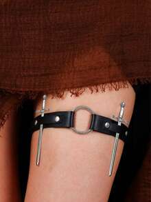 Y2K Gothic Style Women's Thigh Garter, Punk PU Leather Leg Strap, Adjustable Thigh Ring Garter, Suitable For Festivals, Cosplay And Alternative Fashion - Black - View 9