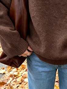 's Knitted Pullover Sweatshirt, Autumn/Winter Solid Color Long Sleeve Round Neck Casual Versatile Commuter Top, Elegant Fashion Sweatshirt Style, Warm Soft Comfortable Fabric - Multicolor - View 10