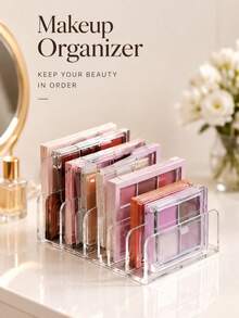 1pc Clear Acrylic Eyeshadow Palette Organizer Transparent Makeup Palette Holder Desktop Cosmetic Storage Rack Compartment Display Stand For Powder Blush Eye Shadow Cases Makeup Products Vanity Table Organization Beauty Accessories - Multicolor - View 4