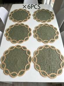 1/2/4/6pcs Vintage Lace Edge Oval Woven Paper Placemats, Non-Slip And Breathable, Country Style Home Dining Table Decor Accessories, Suitable For Kitchen, Home And Party Decoration, Country Style Home Dining - Multicolor - View 6