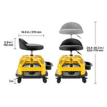 Rolling Shop Stool With Wheels, 19.7"-25.6" Adjustable Height, 360° Swivel, 330 Lbs Capacity, Garage Work Mechanic Stool With Backrest, Tool Tray Storage, Padded Seat Shop Chair, Black/Yellow - 330 Lbs - View 11
